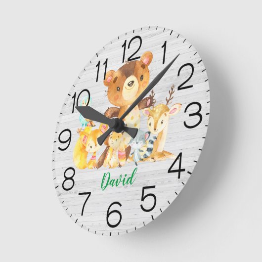 少年子供部屋の森林動物がかわい素朴い ラウンド壁時計 (傾斜)