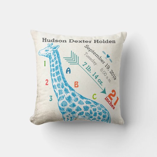 少年子供部屋ベビー誕生スタットキリン矢印パターン クッション (正面)