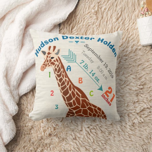 少年子供部屋ベビー誕生統計キリン矢印パターン クッション (ブランケット)