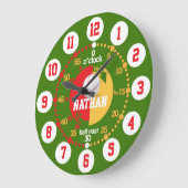 少年学は時間の緑の赤い名前の野球を言う ラージ壁時計 (傾斜)