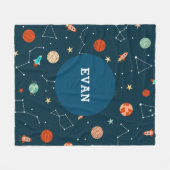 少年宇宙カッコいい惑星ロケットパーソナライズされた フリースブランケット (正面(横))