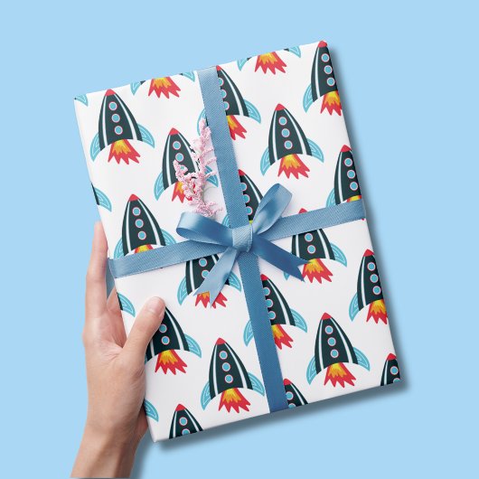 少年宇宙ロケット柄 ラッピングペーパーシート