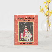 少年宇宙飛行士の宇宙誕生日カード カード (黄色い花)