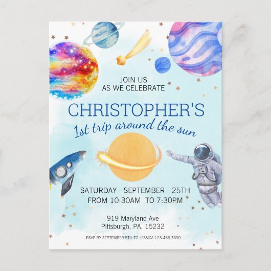 少年宇宙飛行士の宇宙誕生日パーティー ポストカード (正面)