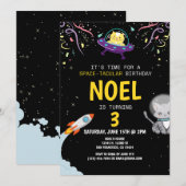 少年宇宙飛行士ネコ 黒 子供 誕生日 招待状 (正面/裏面)