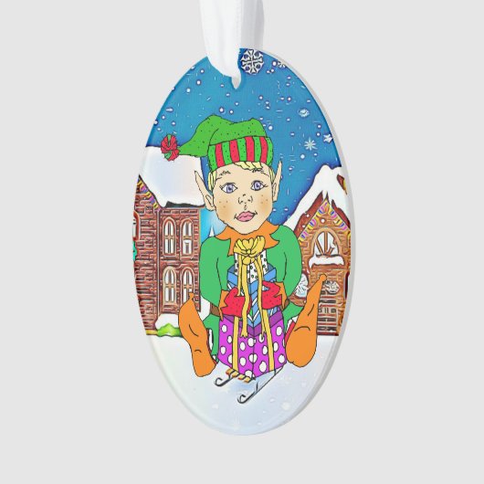 少年小妖精や小人お洒落パーソナライズされたクリスマス オーナメント (正面)