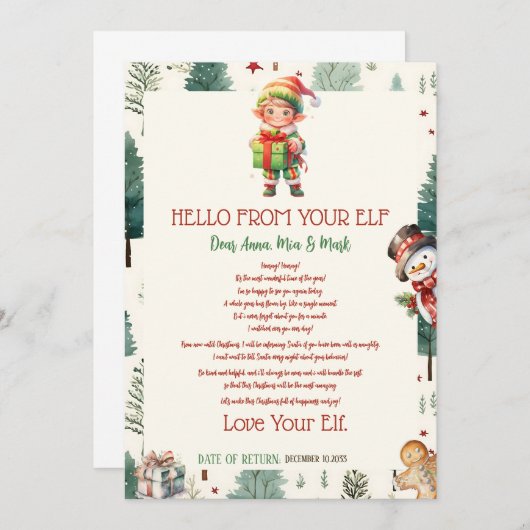 少年小妖精や小人キッズクリスマスホリデー小妖精や小人ハローレター 招待状 (正面/裏面)