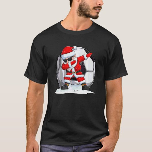 少年少女のためのダビングサンタクリスマスサッカーDab Tシャツ (正面)