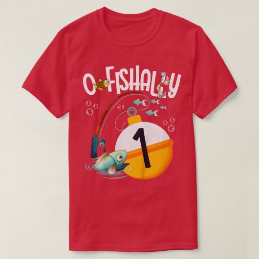 少年少女のための子供の最初の誕生日魚釣りテーマ Tシャツ (デザイン正面)