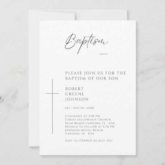 少年少女のための白黒カトリックのバプテスマ 招待状 (正面)
