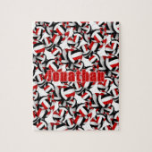 少年少女の名前レッドブラックバレーボールチームカラー ジグソーパズル (縦)