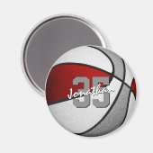 少年少女の赤いグレーのバスケットボールのチームカラー マグネット (正面/裏面)