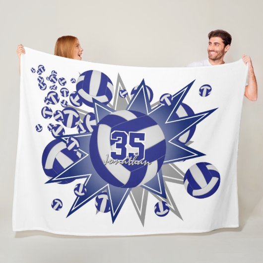 少年少女スポーティーな青い白いバレーボールの吹き出し フリースブランケット (インサイチュ)