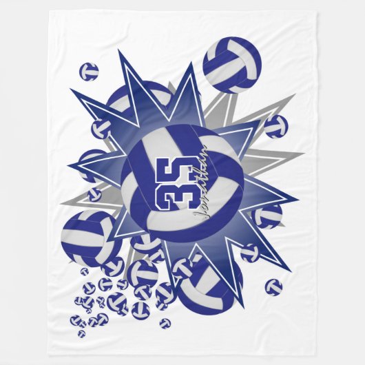 少年少女スポーティーな青い白いバレーボールの吹き出し フリースブランケット (正面)