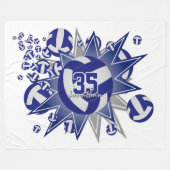 少年少女スポーティーな青い白いバレーボールの吹き出し フリースブランケット (正面(横))