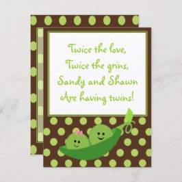 少年少女ツインズピーインアポッドベビーシャワー招待状 招待状