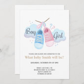 少年少女ピンクブルースニーカー性別リビール 招待状 (正面/裏面)