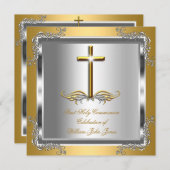 少年少女ファースト聖餐式金ゴールドシルバー 招待状 (正面/裏面)