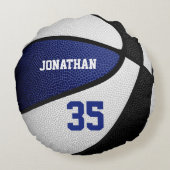 少年少女ブルーブラックバスケッパーソナライズされたトボール ラウンドクッション (裏面)