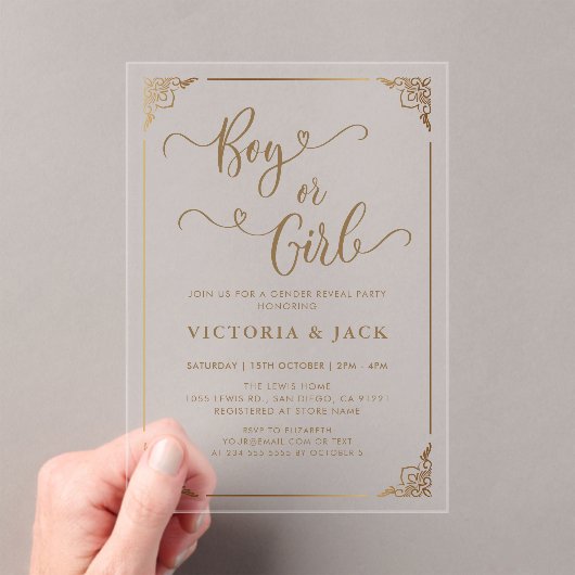少年少女ラグジュアリー金ゴールド華美ベビージェンダー アクリル招待状 (インサイチュ (ポータブル))