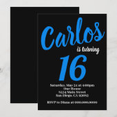 少年少女向け 黒と青の誕生日招待状 招待状 (正面/裏面)