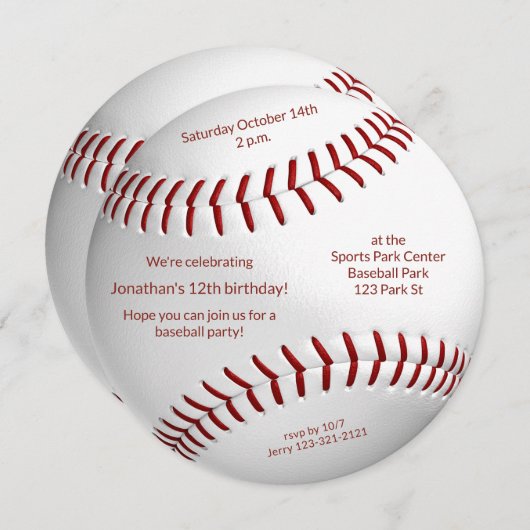 少年少女野球ソフトボール誕生日パーティー 案内状 (正面/裏面)