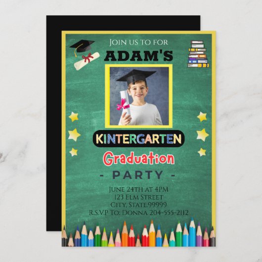 少年幼稚園卒業写真招待状 招待状 (正面/裏面)