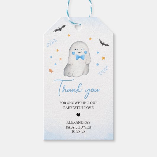少年幽霊ハロウィーンベビーシャワーメッセージカード ギフトタグ (正面)