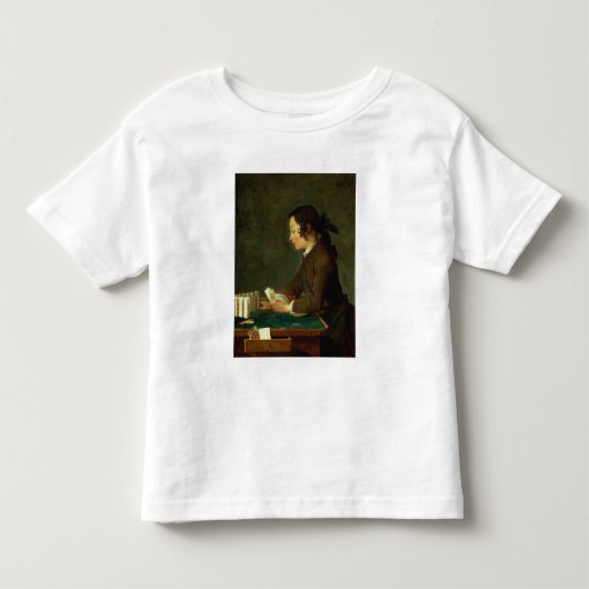 少年建物カードの城(キャンバス上の油) トドラーTシャツ (正面)