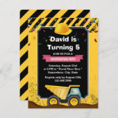 少年建築ダンプトラック誕生日パーティー 招待状 (正面/裏面)