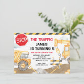 少年建設交通止まれ誕生日 招待状 (スタンド正面)