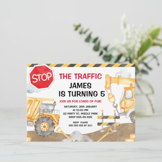 少年建設交通止まれ誕生日 招待状 (スタンド正面)