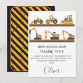 少年建設車両の誕生日感謝カード 招待状 (正面/裏面)