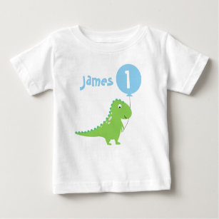 少年恐竜バルーン1歳誕生日Tシャツ ベビーTシャツ