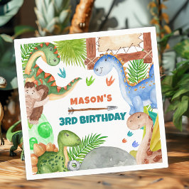 少年恐竜3歳の誕生日パーティー スタンダードカクテルナプキン