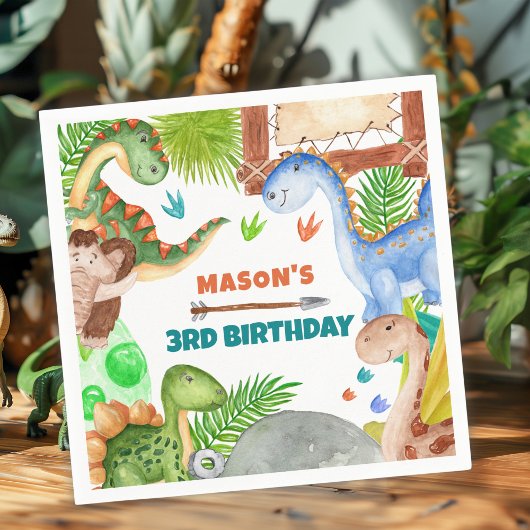 少年恐竜3歳の誕生日パーティー スタンダードカクテルナプキン