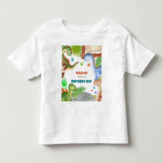 少年恐竜3歳の誕生日招待状 トドラーTシャツ (正面)