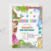 少年恐竜3歳の誕生日招待状 招待状 (正面)