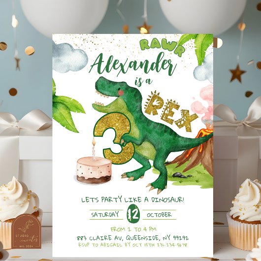 少年恐竜3-rex 誕生日 招待状