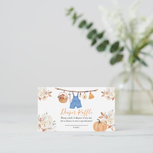 少年服かぼちゃの秋赤ちゃんシャワーおむつラッフル エンクロージャーカード (スタンド正面)