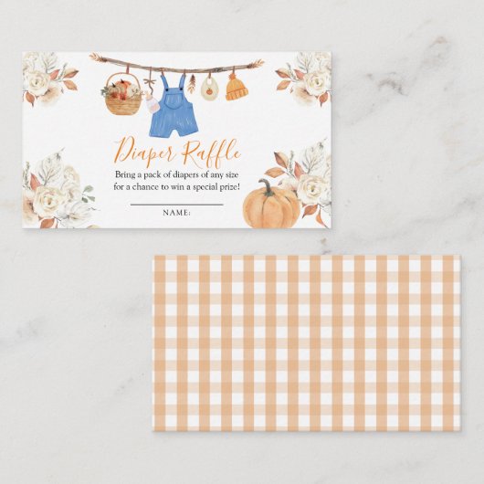 少年服かぼちゃの秋赤ちゃんシャワーおむつラッフル エンクロージャーカード (正面/裏面)