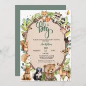 少年森林動物の森の赤ちゃんシャワー 招待状 (正面/裏面)