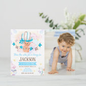 少年気球1歳誕生日写真招待状 招待状 (スタンド正面)