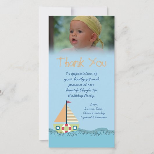 少年水夫はギフトのフォトカードのために感謝していしています サンキューカード (正面)