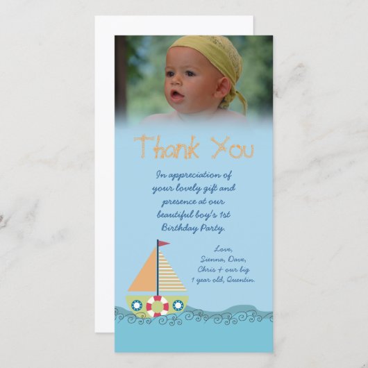 少年水夫はギフトのフォトカードのために感謝していしています サンキューカード (正面/裏面)