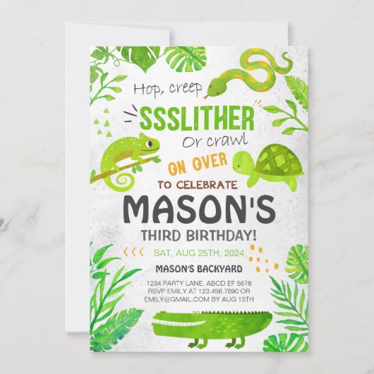 少年爬虫類動物誕生日 招待状 (正面)