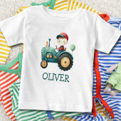 少年用かわいい緑のトラクター オーダーメイド ベビーTシャツ