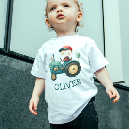 少年用かわいい緑のトラクター オーダーメイド ベビーTシャツ