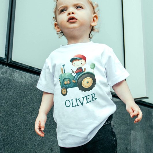 少年用かわいい緑のトラクター オーダーメイド ベビーTシャツ