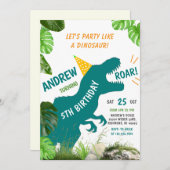 少年用の個人恐竜TRex誕生日 招待状 (正面/裏面)